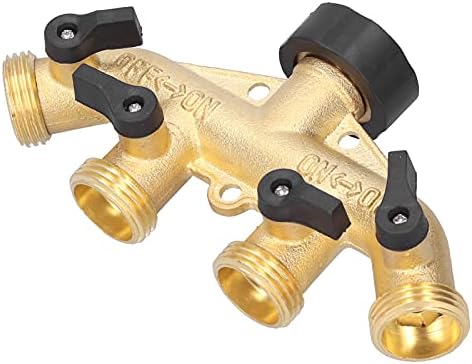 4 Way Hose Splitter 4 Outlet Hose Connector Garden Adapter Brass Watering Distributor with Individual On Off Valves G3 Threaded Faucet for Lawn Flower Bed Vegetable by Unknown
