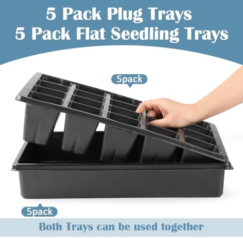 RooTrimmer 2.5 inch Square Pots 3.5 inch Deep 20 Cell Seedling Trays with Water Collection Nursery Trays (15"x11"x3") for Seeds Starting and Transplanting(5 Sets) - Image 3