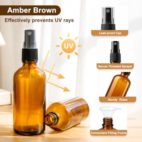 BESNEL 30 PACK 4oz Amber Glass Spray Bottles, Small, Fine Mist Refillable - Image 3