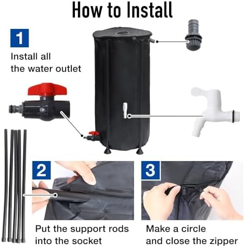 Japard 16 Inch Slim Rain Barrel Water Tank Collapsible Indoor Outdoor 26 Gallon Rainwater Storage from Gutter Upgraded Leakproof Spigot Downspout Catcher with Filter Black 100L - Image 7