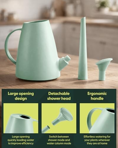 Keplin - 1.8L Plastic Watering Can with Plastic Sprinkler Rose - Durable Garden Watering Jug for Plants & Flowers - Easy Pour Outdoor & Indoor Watering Can (Sage Green) - Image 4