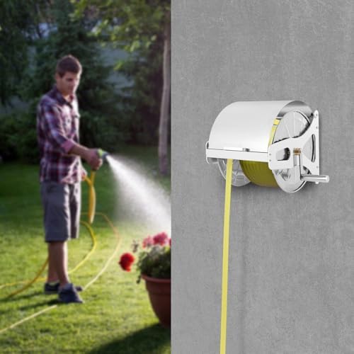 Garden Hose Reel Wall Mount,Stainless Steel Metal Hose Reel With Storage Platform, Heavy Duty Wall Mount Hose Reel,Store Up To 164-Feet Hose Holder For Outdoor Watering by Sallurmose