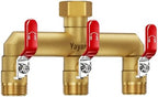 3-Way Garden Hose Splitter, Heavy-Duty Brass, 3/4" GHT, (Red) by Yayamz