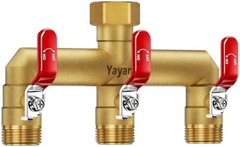 3-Way Garden Hose Splitter, Heavy-Duty Brass, 3/4" GHT, (Red) by Yayamz