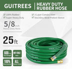 Guitrees 25FT 5/8 Heavy Duty Rubber Garden Hose - 300psi Working, 1000psi Burst - Hot/Cold Water - Five-Layered Braiding for Durability - Versatile for Gardening, Agriculture, Construction(Green) - Image 2