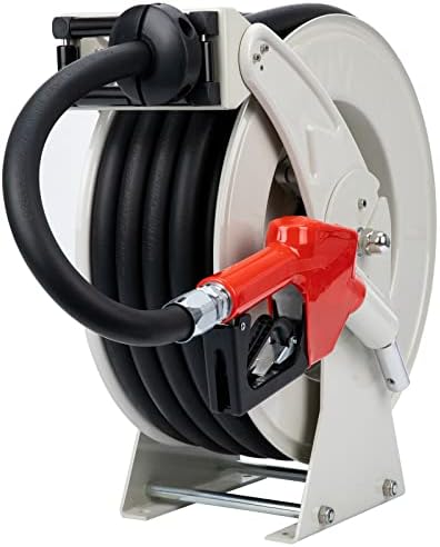 Diesel Fuel Hose Reel Retractable 3/4" x 50' Spring Driven Auto Swivel Rewind Industrial Heavy Duty Commercial Hose Holder Reel with Fueling Nozzle for Aircraft Ship Vehicle Tank Truck, 300 PSI by Rocita