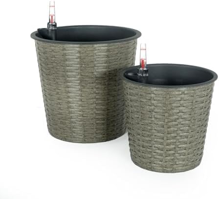 2-Pack Self-Watering Wicker Planters, 13.4 Inch, Gray - Image 6