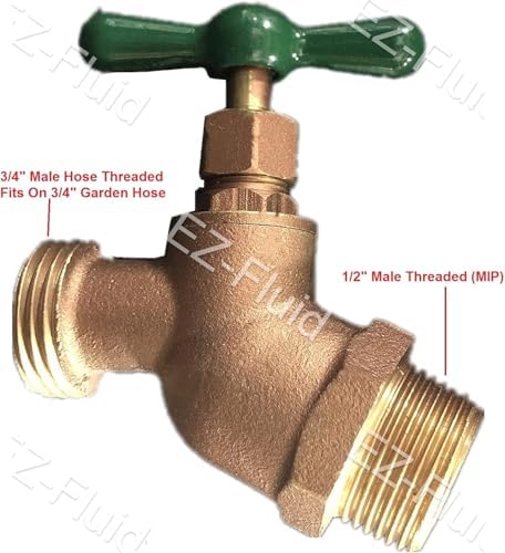 EZ-FLUID 1/2" MIP X 3/4" MHT Male Hose Threaded Hose Connector Hose Bib,Heavy Duty Brass No-Kink Hose Bibb Water Faucet,Outdoor Garden Hoses Spigot Shut Off Valve Hose Facuet Bibs Plumbing(10Ps) - Image 2