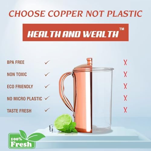 HEALTHANDWEALTH™ Pure Copper Water Jug with 2 Tumblers | 1.5 L Ayurvedic Drinking Water Pitcher | Improves Digestion, Boosts Immunity | Made in India - Image 3