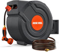 100FT Retractable Garden Hose Reel 5/8 Inch Heavy Duty Wall Mounted Retractable Hose Reel with 9-Pattern Nozzle, 180° Swivel Auto Rewind, Any Length Lock Water Hose Reel for Yard Garden Car Washing by FARMMAC