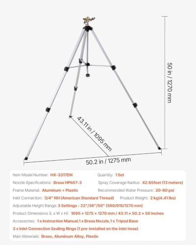 Heavy Duty Tripod Water Sprinkler for Large Yard, Adjustable Brass Impact - Image 7