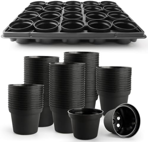 RooTrimmer 3 Inch Plastic Plant Pots 100 Pcs with 5 Pcs 20 Cell Seed Starter Trays, Thick Black Small Nursery Pots and Propagation Shuttle Trays for Seed Starting, Plant Propagation Starter Kit 5 Sets by RooTrimmer
