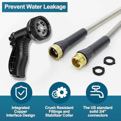 Stainless Steel Garden Hose 100ft Heavy Duty Metal Water Hoses with 10 Function Water Hose Nozzles for Yard Outdoor - Image 2