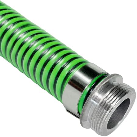 Gloxco Heavy Duty EPDM All Weather Suction Hose Assembly, Black Tube, Lime Green Helix, 1-1/2" Inside Diameter with Male x Female NPSM Pinlug Fittings Installed, 40 ft Length - Image 5