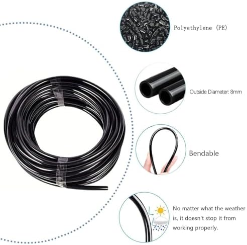 Brass Mist Nozzle Tee with Built-in Hose, 360 Degree Rotation Adjustable, Garden Watering System Mist Parts and Accessories Atomizing nozzle + 8mm tee belt 10 meters PE pipe - Image 4