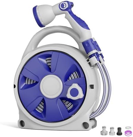 Retractable Garden Hose Reel 1/2 Inch x 50 FT | Heavy Duty Rewind Wall Mount Hose Holder with 10-Pattern Spray Nozzle for Garden Watering, Car & Boat Washing, Pet Cleaning by Unknown