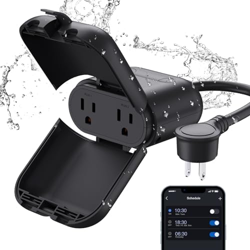 ELEGRP PQR20 Outdoor Smart Plug Waterproof IP66, WiFi Plug with 2 Individually Sockets, Compatible with Alexa & Google Assistant, Smart Outdoor Outlet for String Lights, UL Certified, 1 Pack, Black by ELEGRP%7CELEGROUP