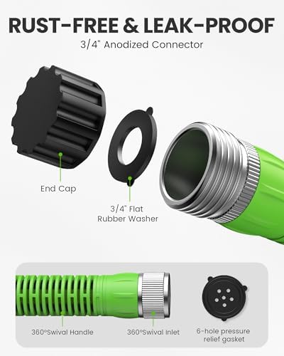 RAINPOINT 50FT Flat Soaker Hose, Flexible & Leakproof Drip Hose with Anodized Aluminum Fittings, Double Layer 80% Water-Saving Gardening Irrigation Hose, Green - Image 3