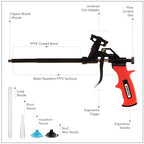 Pro Spray Foam Gun, (8 inch) PTFE (Teflon) Coated Non-Stick, Adjustable Flow Control Dial, Ergonomic Handle, Universal Screw Top Can Adapter, Long Reach Barrel, Includes Nozzle Set - Image 2
