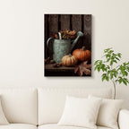 Autumn Harvest Wall Art, Vintage Copper Watering Can Decor, Fall Leaves and Pumpkins Home Aesthetic Print for Living Room, Kitchen, Seasonal Decor 16x20 Inch - Image 3