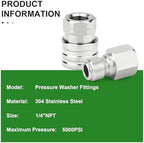 TAISHER 6PCS 304 Stainless Steel 1/4" Female NPT High Pressure Washer Quick Connect Coupler for Pressure Washing Gun Hose Accessories - Image 4