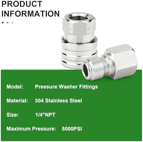 TAISHER 6PCS 304 Stainless Steel 1/4" Female NPT High Pressure Washer Quick Connect Coupler for Pressure Washing Gun Hose Accessories - Image 4