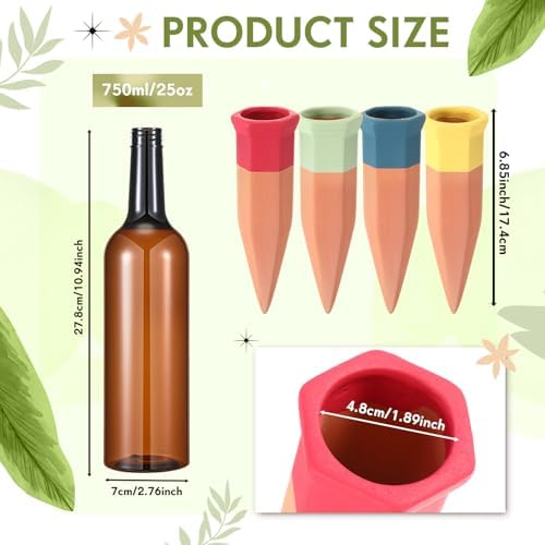 Baderke 24 Pcs 12 Set Plant Watering Devices, Terracotta Watering Spikes with 25 oz Plastic Wine Bottles, Slow Release Vacation Insert Automatic Plant Waterer Devices for Indoor Outdoor - Image 2