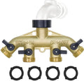 Hose Splitter 4 Way, Diivoo Heavy Duty Brass Hose Y Connector, High Flow Spigot Splitter, Easy Grip Faucet Adapter, Solid Spigot Shut Off Valve for Outdoor Gardening, 3/4" Standard by Diivoo