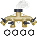 Hose Splitter 4 Way, Diivoo Heavy Duty Brass Hose Y Connector, High Flow Spigot Splitter, Easy Grip Faucet Adapter, Solid Spigot Shut Off Valve for Outdoor Gardening, 3/4" Standard by Diivoo