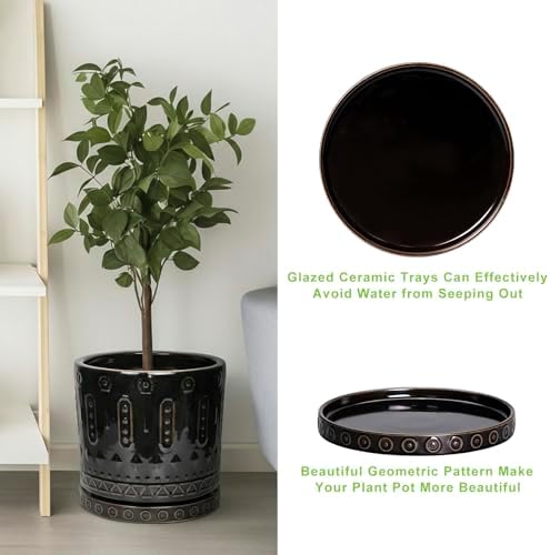 Eightpot 11.4 Inch Plant Pot Saucers, Plant Drip Trays for Indoor Outdoors, Round Ceramic Plant Saucer, Modern Plants Plates to Catch Water, Decorative Plants Dishes to Catch Water, Black - Image 5