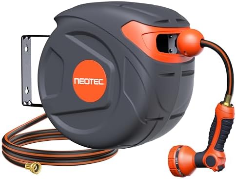 Retractable Garden Hose Reel 1/2" x 50 ft 9 Pattern Nozzle Any Length Lock Wall-Mounted Automatic Slow Return 180° Swivel UV Resistant Heavy Duty Hose Reels for Outside by Unknown