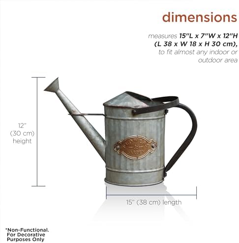 Alpine Corporation 12" Tall Vintage Style Decorative Metal Watering Can with Rustic Finish - Image 3