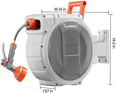 1/2 Inch x 84 Ft Wall Mounted Retractable Hose Reel, Grey - Image 2