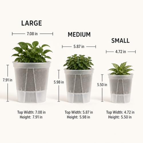 Shape & Use Self Watering Pots for Indoor Plants, Clear Plant Pots with Drainage and Deep Reservoir, 9 Pack Self Watering Planter Set, 3 Sizes 4.72", 5.91", 7.09" - Image 2