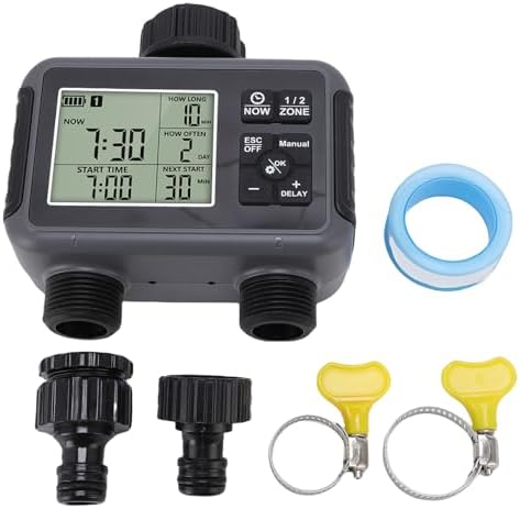 2 Zone Watering Timer, Easy to Operate LCD Display Design 3/4-1/2 Inch Faucet Compatible for Automatic Irrigation Timer for Yard Lawn by Pssopp