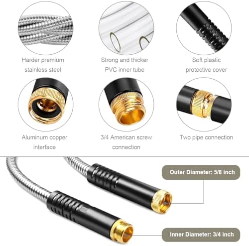 Omont Metal Garden Hose 100FT, Stainless Steel Water Hose with Nozzle, Flexible, Lightweight, Puncture Proof, Never Kink & Tangle, Heavy Duty Garden Hose for Yard and Outdoor - Image 6