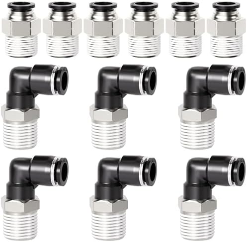 TAILONZ PNEUMATIC Elbow and Straight Combination 1/2 Inch Tube OD x 1/2 Inch NPT Thread Push to Connect Fittings PC-1/2-N4+PL-1/2-N4(Pack of 12) by TAILONZPNEUMATIC