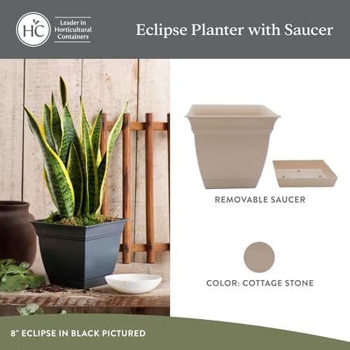 The HC Companies Eclipse Square Planter Pot, 12 Inch, Cottage Stone, 2-Pack - Image 2