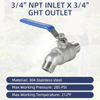 5 Pack Garden Hose Bib Stainless Steel Water Spigot 3/4" Male NPT Inlet x 3/4" Male GHT Threaded High Flow Faucet Outdoor Spigot (3/4" x 3/4") - Image 4