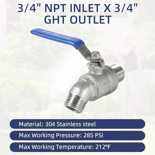 5 Pack Garden Hose Bib Stainless Steel Water Spigot 3/4" Male NPT Inlet x 3/4" Male GHT Threaded High Flow Faucet Outdoor Spigot (3/4" x 3/4") - Image 4