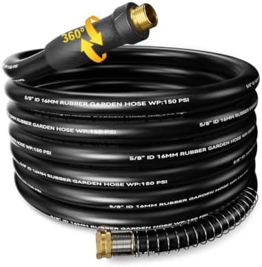 Heavy Duty Garden Hose 50ft, 5/8" Rubber Hose Durable 4 Layer Construction by Wurzberge