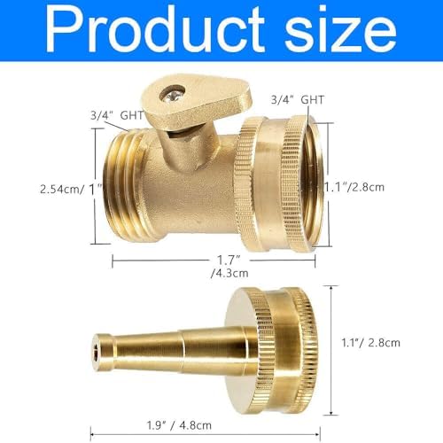 2 Pcs Brass Hose Jet Nozzle with Shut Off Valve, 3/4 Inch Connectors - Image 2