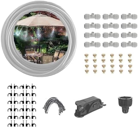 Misting Cooling System with Brass Fog Nozzles, Outdoor Mister System for Outside, Misting System for Garden Greenhouse Umbrella (Size : 17M(55.7ft)-25 nozzles) by Unknown