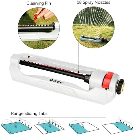 Eden 94110 Heavy-Duty Metal Oscillating Sprinkler | Covers Up to 3,315 sq. ft., 18 Precision Nozzles, Adjustable Range, Turbo Drive Motor, Quick Connect Bundle - Image 2