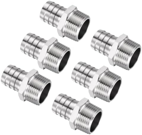 6pcs Stainless Steel Hose Barb Fittings 1" Barb to 1" NPT Male by Kozelo