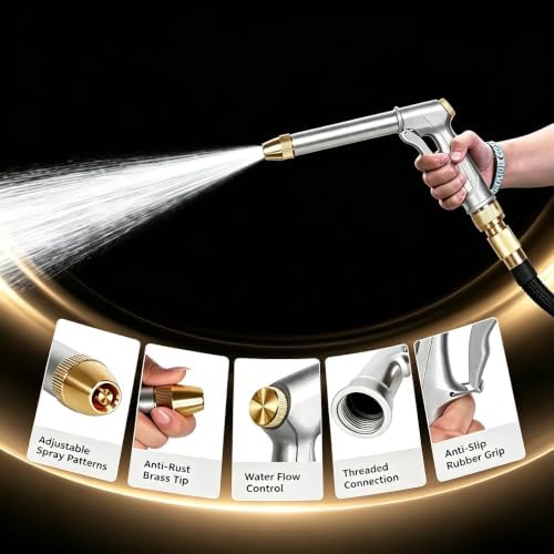 100% heavy-duty metal car wash and garden spray nozzle, all-copper nozzle, 360° rotatable with 4 spray modes, fits 3/4 inch hose connection, versatile for watering plants, lawn, and car washing - Image 3