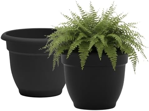 Bloem Ariana 16" Plastic Self-Watering Planter, Black, 2-Pack by Bloem