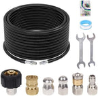70FT Sewer Jetter Kit for Pressure Washer, 5800PSI, 1/4 Inch NPT Drain Cleaner Hose Sewer Jetting with Rotating Corner Button Nose Nozzle for Pipe Cleaning by NuFlySic