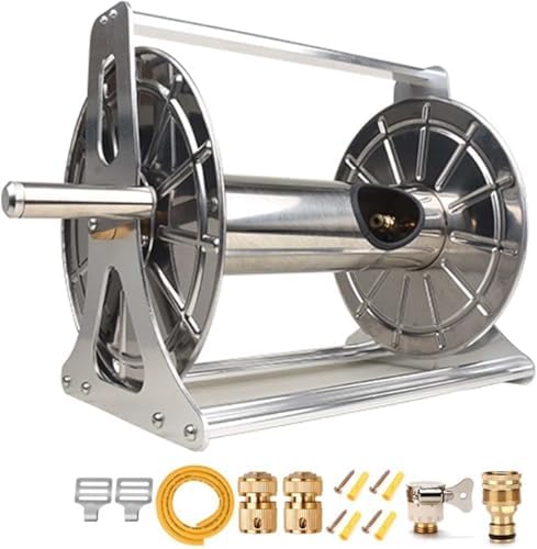 Stainless Steel Garden Hose Reel with 10-Pattern Nozzle Wall/Floor Mount Hose Storage Rack for 328-Feet 1/2-Inch Hose Capacity by Unknown