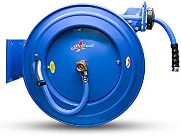 BLUSEAL BSWR1250HRS Retractable Hose Reel with 1/2" x 50' Hot Water Rubber Hose, 6' Lead-in, Hose Reel Swivel Mount, 9 Pattern Spray Nozzle by RMX+BluSeal